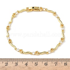Messing-Armbänder mit Mikropavé und klaren Zirkonia-Herzen und gedrehten Gliederketten für Damen&nbsp;BJEW-G764-06G