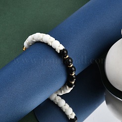 Braccialetti elastici in acciaio inossidabile 304 placcati ioni (ip) e perline di vetro rotonde per donne e uomini&nbsp;BJEW-M046-04G