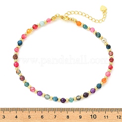 Cavigliere rotonde sfaccettate in agata naturale multicolore e perline di ottone&nbsp;AJEW-AN00880