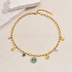 Elegante collana classica in acciaio inossidabile 201 smaltata con ciondolo a forma di occhio malvagio blu cielo per donna&nbsp;IG6682