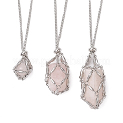 Realizzazione di collana con sacchetto in macramè con catena a maglie in acciaio inossidabile 304&nbsp;NJEW-JN05072-01