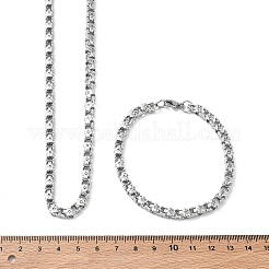 Sets aus Halsketten und Armbändern mit Blumengliederketten aus Edelstahl 304&nbsp;SJEW-D091-04P