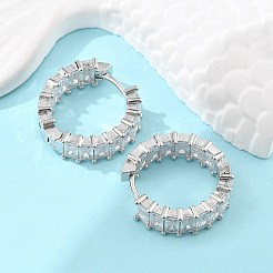 Messing Micro Pave Zirkonia Huggie Creolen&nbsp;EJEW-K083-37P-B