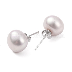 Orecchini a bottone con perle rotonde di perle naturali&nbsp;EJEW-E298-01G-03P
