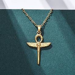 Colliers avec pendentif croix ankh avec ailes en acier inoxydable 304&nbsp;NJEW-H059-08G