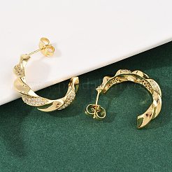 Pendientes de botón con micropavé de latón y circonitas cúbicas transparentes&nbsp;EJEW-L275-16G-01