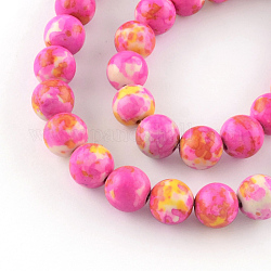 Dyed Natural Ocean White Jade Round Bead Strands, Deep Pink, 6mm, Hole: 1mm, about 62pcs/strand, 15.7 inch