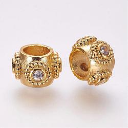 Messing Mikro ebnen Zirkonia European Beads, Rondell, golden, 10.5x7 mm, Bohrung: 5 mm