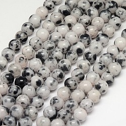 Chapelets de perles de jade blanche naturelle, teinte, ronde, noir, 10mm, Trou: 1mm, Environ 42 pcs/chapelet, 15.75 pouce