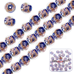 Beebeecraft 30Pcs 12mm Lampwork Glass Beads Gold Sand Lampwork Round Loose Spacer Beads Flower Inlaid Spacer Beads for Bracelet Necklace Rosary Making(Blue)