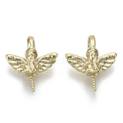 Brass Peg Bails Pendants, For Half Drilled Beads, Nickel Free, Angel, Real 18K Gold Plated, 14x12x5mm, Hole: 2.5x4.5mm