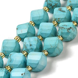 Perles de howlite naturelles teintes, avec des perles de rocaille, torsion facettes, turquoise foncé, 10.5x9x7.5mm, Trou: 1~1.2mm, Environ 32 pcs/chapelet, 15.43 pouce (39.2 cm)