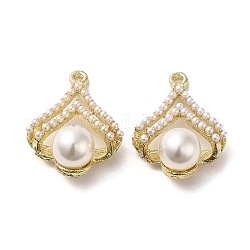 Pendente in lega, con abs imitazione perla, foglia, oro, 23.5x18.5x9.5mm, Foro: 1.5 mm