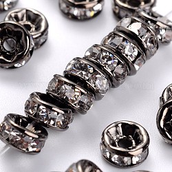 Brass Rhinestone Spacer Beads, Grade AAA, Straight Flange, Gunmetal, Rondelle, Crystal, 5x2.5mm, Hole: 1mm