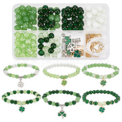 Sunnyclue 1 boîte de 6 breloques Saint Patrick pour la fabrication de bracelets, breloques trèfle à quatre feuilles, trèfle irlandais, perles vertes porte-bonheur, breloques pour la Saint-Patrick, kits de fabrication de bijoux, artisanat pour femmes adultes