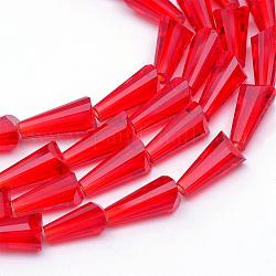 Fili di perline di vetro trasparente, cono, rosso, 9~12x6mm, Foro: 2 mm, circa 47~49pcs/filo, 18.70 pollice ~ 19.49 pollici (47.5~49.5 cm)