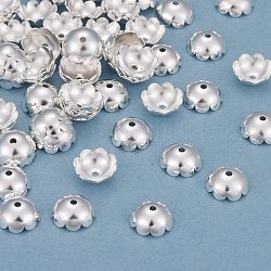 Messing Perle Kappen & Kegel Perlen, 8-Blütenblatt, Blume, 925 Sterling versilbert, 8x3 mm, Bohrung: 1 mm