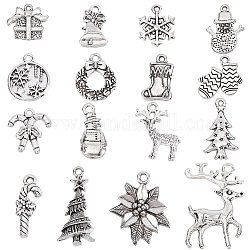 SUNNYCLUE 96Pcs 16 Style Tibetan Style Alloy Pendants, Lead Free & Cadmium Free, for Christmas, Mixed Shape, Antique Silver, 15~36x10~22x1.5~5mm, Hole: 2~2.5mm, 6pcs/style