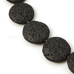 Brins de perles de pierre de lave naturelle, teinte, plat rond, noir, 21x6mm, Trou: 1mm