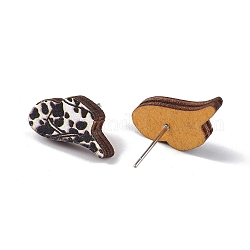 Natural Wood Stud Earrings, 316 Stainless Steel Jewelry for Women, Hat Pattern, 9x17.5mm, Pin: 0.6mm