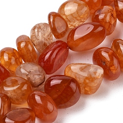 Natürliche Achat Perlen Stränge, getrommelt Stein, gefärbt und erhitzt, Nuggets, orange rot, 8~16x9~13x9~12 mm, Bohrung: 1.4 mm, ca. 36~42 Stk. / Strang, 14.96 Zoll (38.0 cm)