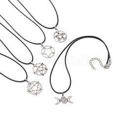 Hexen-Pentagramm-Legierungsanhänger-Halsketten, Halskette aus gewachster Kordel für Damen, Antik Silber Farbe, 18.11 Zoll (46 cm)