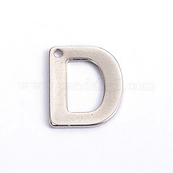Encantos de letras de 304 acero inoxidable, letter.d, 11x9x0.8mm, agujero: 1 mm