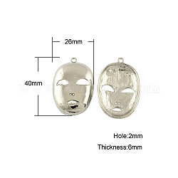 Tibetan Style Pendants, Lead Free, Venetian Masquerade Mask, Platinum, 40x26x6mm, Hole: 2mm