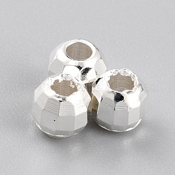 Spacer бисер латунные, долговечный, граненые круглые, 925 серебро покрытием, 3.5 мм, отверстие : 1.5 мм