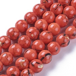 Synthetische türkis und Muschel Perlen Stränge montiert, gefärbt, Runde, orange rot, 8 mm, Bohrung: 1 mm, ca. 50 Stk. / Strang, 15.7~15.8 Zoll (40~40.3 cm)