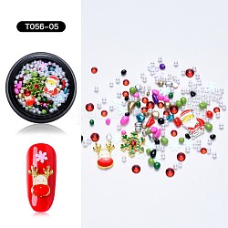 Cabujones de esmalte de aleación de tema de Navidad, accesorios de la decoración del arte del clavo, con diamante de imitación, abs plástico imitación perla y gema, formas mixtas, color mezclado, 2~12.5x2~11.5x0.3~3.5mm