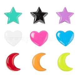 9pcs 9 encantos de latón pintados con spray de estilo, corazón y estrella y luna, color mezclado, 8.5~10x8~10x5.5~6mm, agujero: 2~2.3 mm, 1pc / estilo