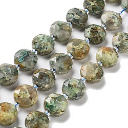 Chapelets de perles en pierre gemme naturelle, avec des perles de rocaille, coupe hexagonale facettée, plat rond, 12~12.5x5~6mm, Trou: 1.2~1.4mm, Environ 27~29 pcs/chapelet, 15.55~15.75 pouce (39.5~40 cm)