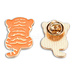 Spilla smaltata a forma di tigre, distintivo animale in lega placcato oro chiaro per vestiti zaino,  nichel& piombo libero, cioccolato, 28x18.5mm