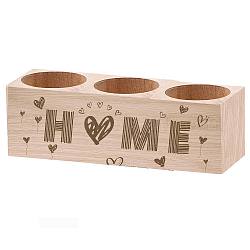 3 Loch Kerzenhalter aus Holz, Rechteck mit Wort nach Hause, Herz, 5.5x15x4.5 cm