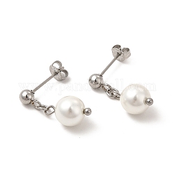 Orecchini pendenti con nappa di perle di vetro, 304 gioiello in acciaio inossidabile per donna, colore acciaio inossidabile, 22mm, ago :0.7mm