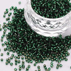 Glass Cylinder Beads, Seed Beads, Silver Lined, Round Hole, Dark Green, 1.5~2x1~2mm, Hole: 0.8mm, about 80000pcs/bag, about 1pound/bag
