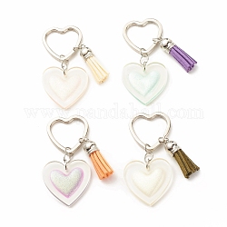 Resin Keychain, with Iron Split Key Rings and Tassel Pendant, Heart, Mixed Color, 10.85cm