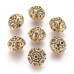 Abalorios de la aleación de plata tibetana, sin plomo y cadmio, redondo, color dorado antiguo, tamaño: aproximamente 13 mm de diámetro, 13 mm de espesor, agujero: 1.5 mm