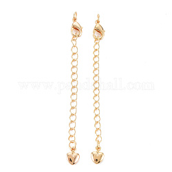 Brass Chain Extender, with Curb Chains and Heart Charms & Lobster Claw Clasps, Nickel Free, Real 18K Gold Plated, 67mm, Clasp: 9.5x5x2.5mm