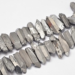 Galvani natürlichem Quarz-Kristall-Perlen Stränge, Nuggets, Stoßzahn Form, Silbern Plattiert Versilbert, 7~15x18~60 mm, Bohrung: 1 mm, ca. 46 Stk. / Strang, 16 Zoll