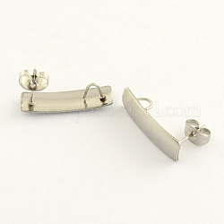 Accessoires de clous d'oreilles rectangulaires en 304 acier inoxydable, avec boucle, couleur inoxydable, 21x6mm, Trou: 3mm, pin: 0.8 mm