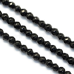 Faceted Round Natural Black Onyx Beads Strands, Dyed, 4mm, Hole: 1mm, about 96pcs/strand, 14.6 inch