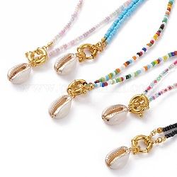 Plaquer des colliers à pendentif cauri naturel, avec des perles de rocaille rondes en verre de style mixte, or, couleur mixte, 17.91 pouce (45.5 cm)