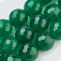 Malasia abalorios naturales jade hebras, teñido, facetados, redondo, verde oscuro, 10mm, agujero: 1.2 mm, aproximamente 37 pcs / cadena, 14.9 pulgada