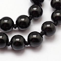 Natürliche schwarze Onyxperlenstränge, Runde, 8 mm, Bohrung: 1 mm, ca. 48 Stk. / Strang, 18.1 Zoll