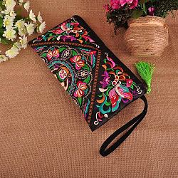 Bolsos de tela bordados, bolso de mano con cremallera, rectángulo con el modelo de flor, colorido, 140x270mm