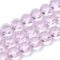 Perle di vetro trasparente, sfaccettato, cuore, perla rosa, 14x14x8.5mm, Foro: 1 mm