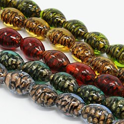 Handmade Gold Sand Lampwork Oval Beads Strands, Mixed Color, 15~16x10~11mm, Hole: 2mm, about 25pcs/strand, 14.96inch