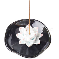 Bruciatori di incenso in porcellana, porta incenso di loto, decorazioni per esposizione domestica, nero, 101x41.5mm